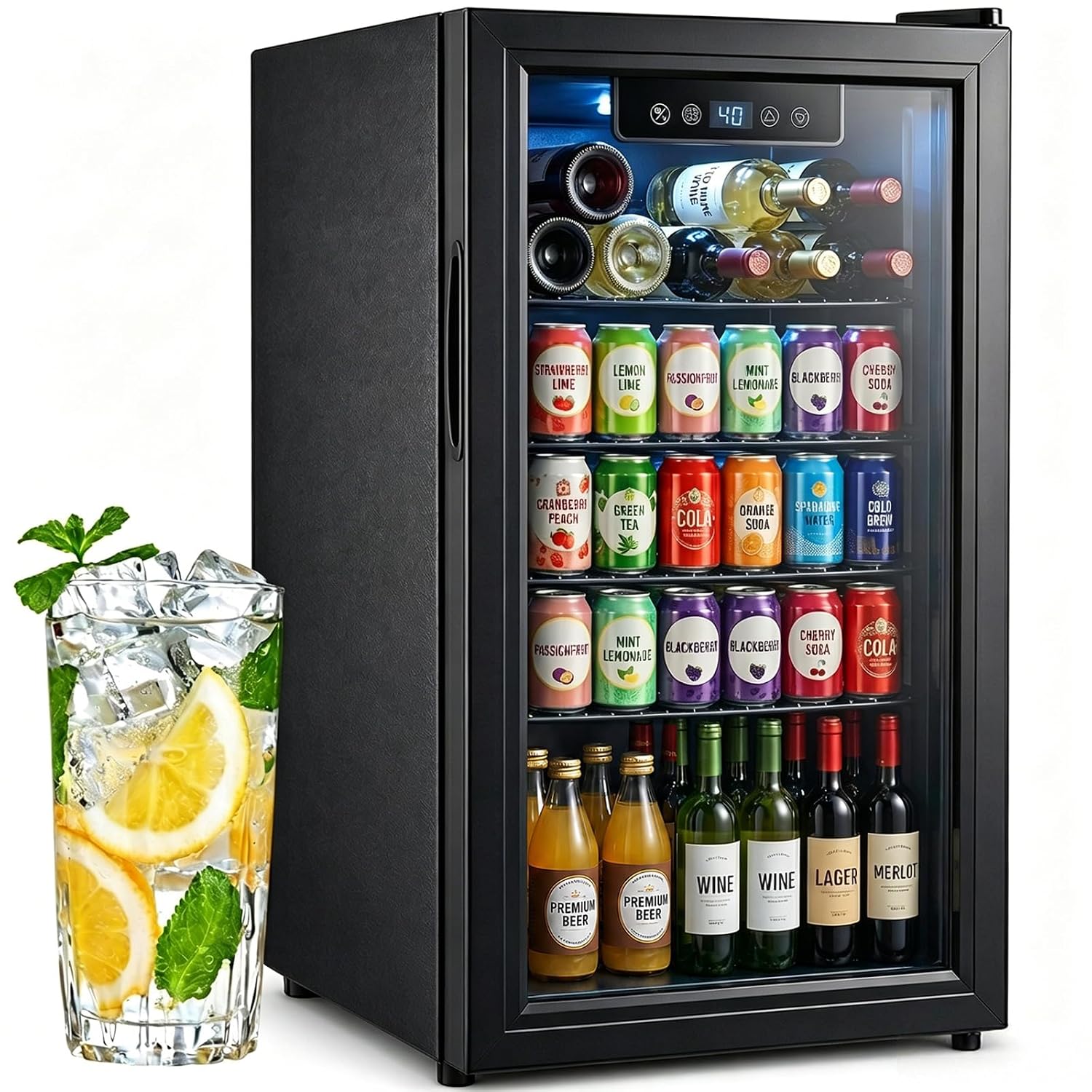 Home Bar And Fridge - 3.2 Cu.Ft Beverage Fridge with Glass