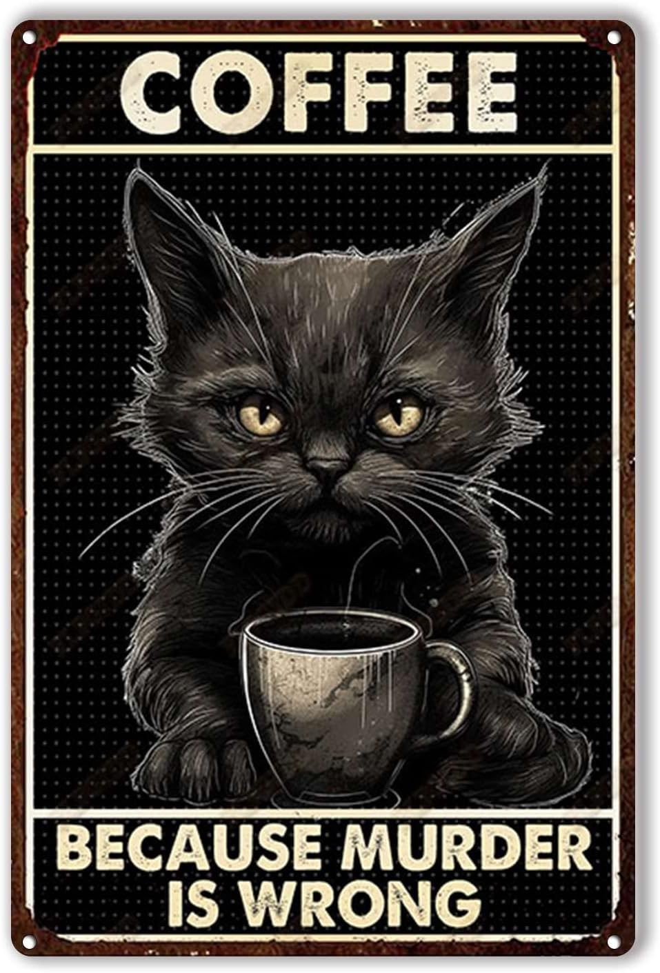 Tin Plaque Coffee cat Because  - огляд і ціна Home Bar And Coffee